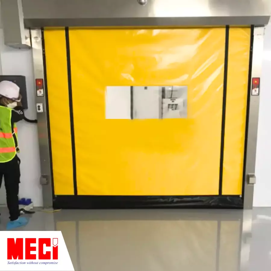 Sản phẩm Cửa cuốn nhanh tự phục hồi MECI được lắp đặt tại nhà xưởng