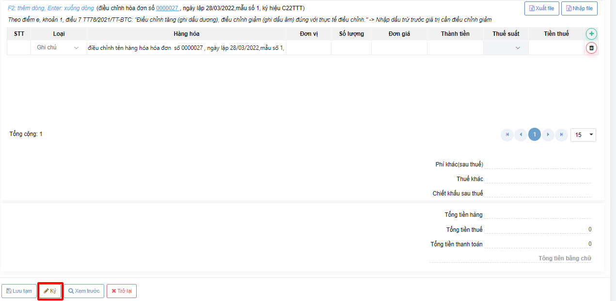 Giao diện sau khi điều chỉnh, nút ký tên hiện ra để bạn ký xác nhận