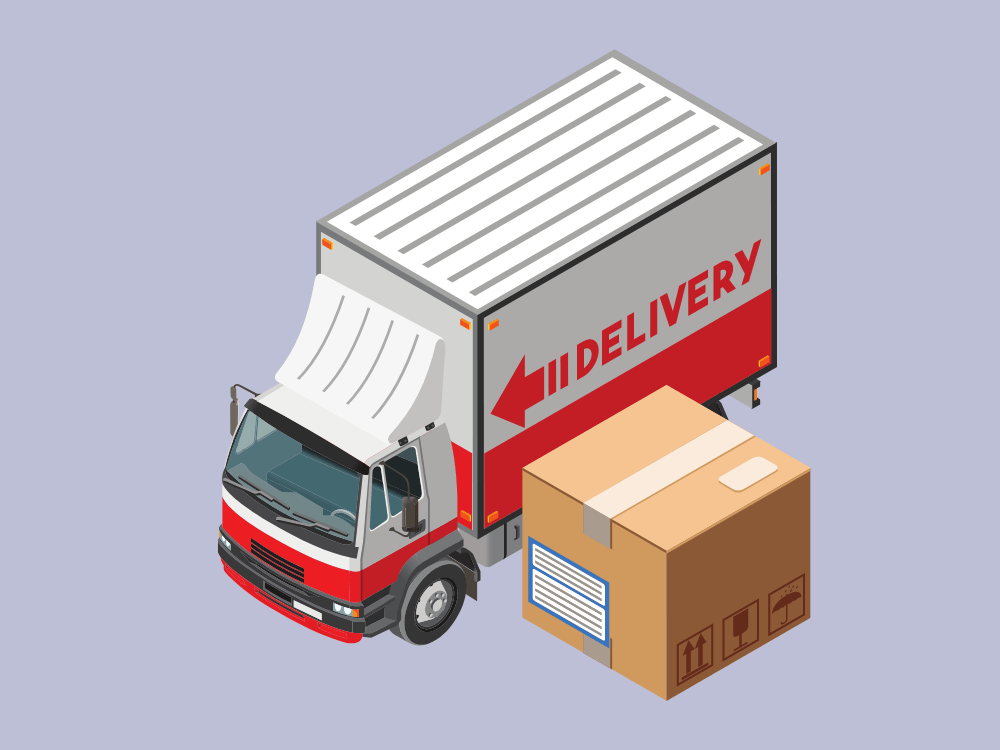 Thùng hàng chuẩn bị được vận chuyển lên thùng chứa của xe tải. 