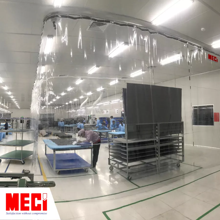 Rèm nhựa kéo dạt dạng cong tại nhà xưởng