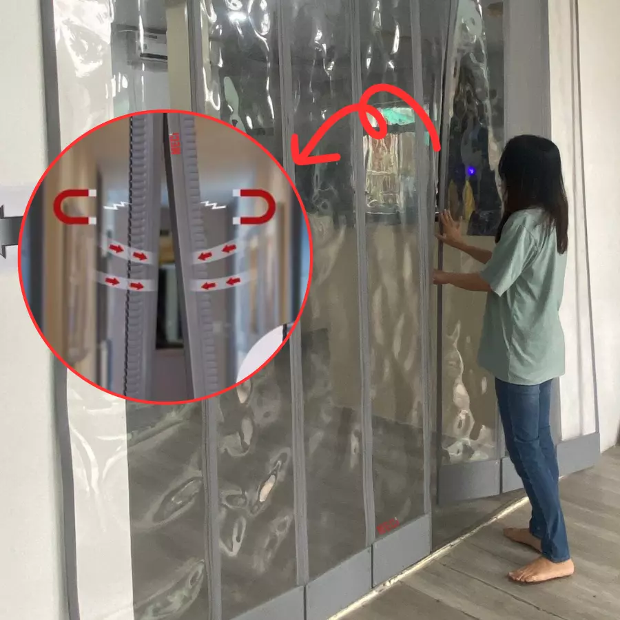 Mô phỏng rèm nhựa nam châm kín khít sau khi vật thể di chuyển qua