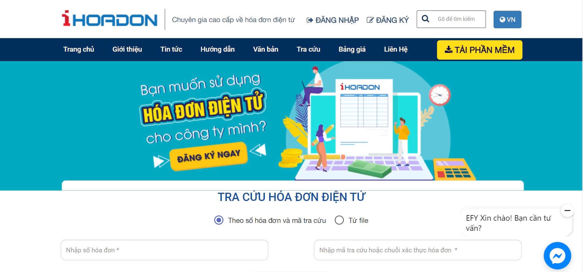 giao diện tra cứu hóa đơn điện tử trên trang web ihoadon