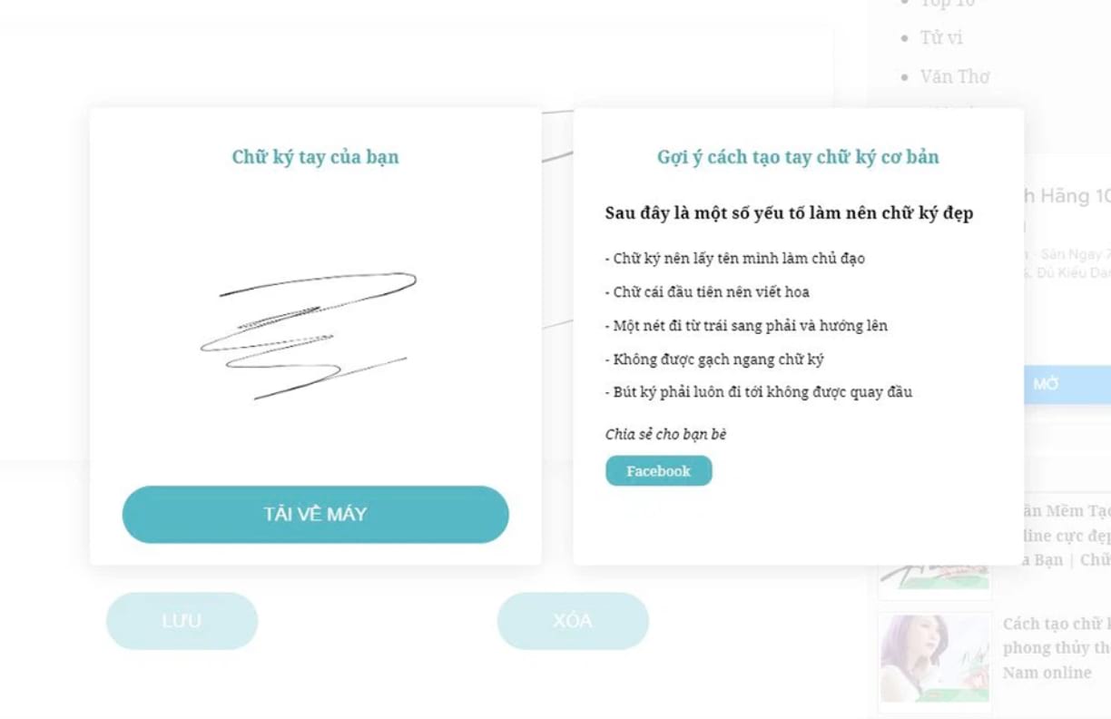 Giao diện tải về của ứng dụng tạo chữ ký điện tử bằng tay và bảng hướng dẫn cách tạo kế bên