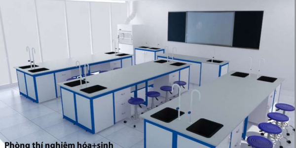 Không gian phòng thí nghiệm hóa sinh sạch sẽ, chưa có người làm việc bên trong