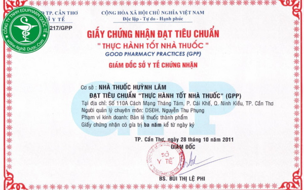Giấy chứng nhận đủ điều kiện kinh doanh nhà thuốc GPP