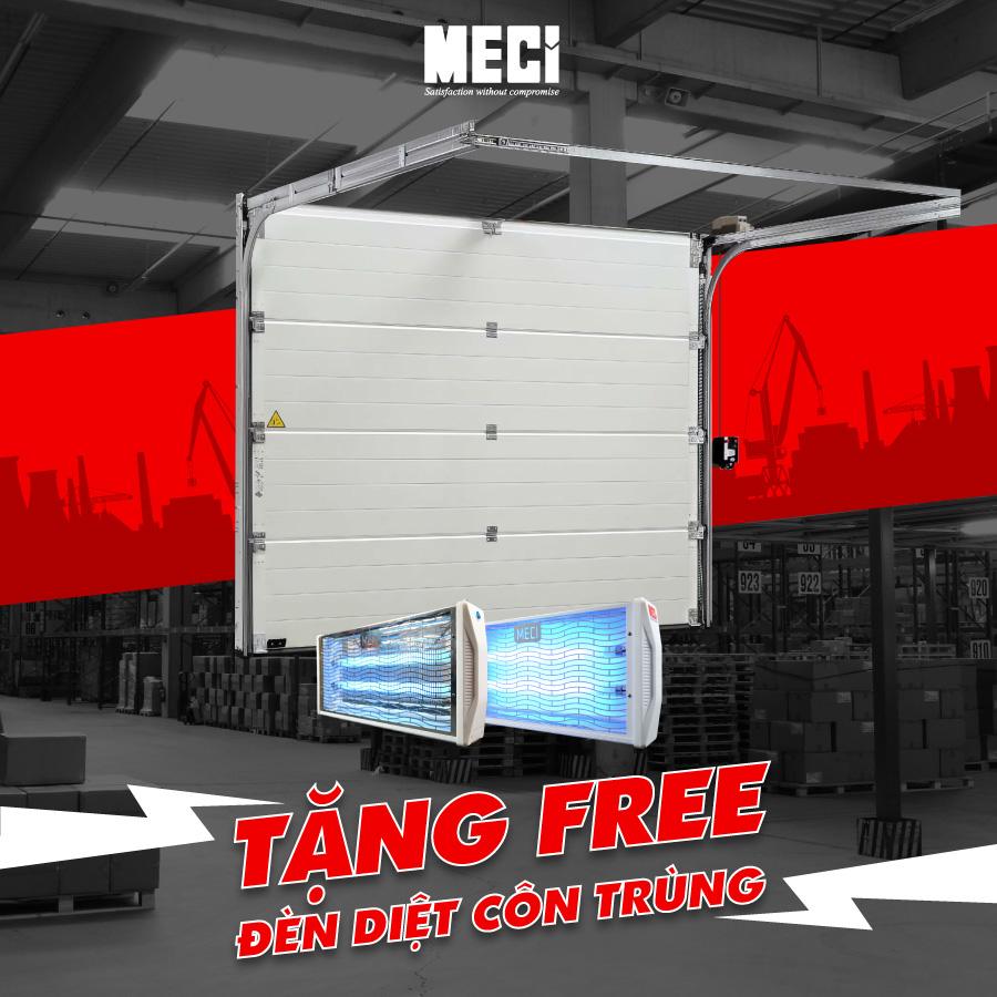 Hình cửa trượt trần có dòng chữ tặng free đèn diệt côn trùng bên dưới cửa.
