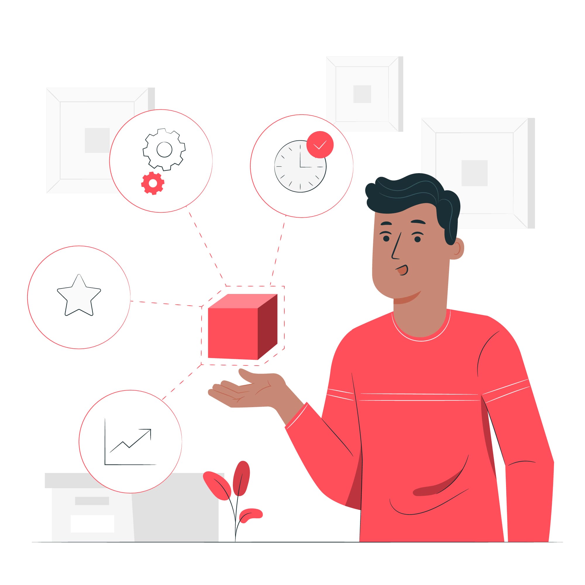 Một người đang nói về các tính năng cần thiết của hàng hóa: thời hạn, công dụng, ưu điểm, giá cả