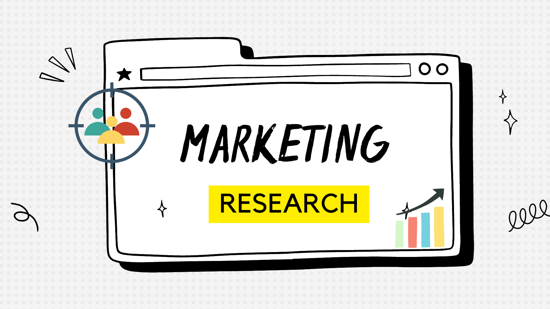 Màn hình máy tính có chữ "Marketing Research"