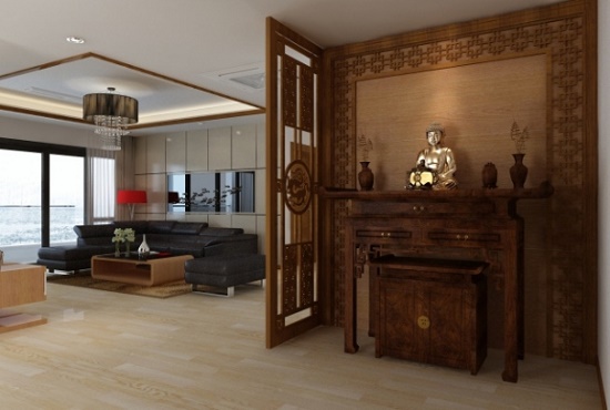 Kiểu vách ngăn phòng khách và phòng thờ đẹp - Mẫu 2 Mẫu vách ngăn phòng khách và phòng thờ - Hình 2