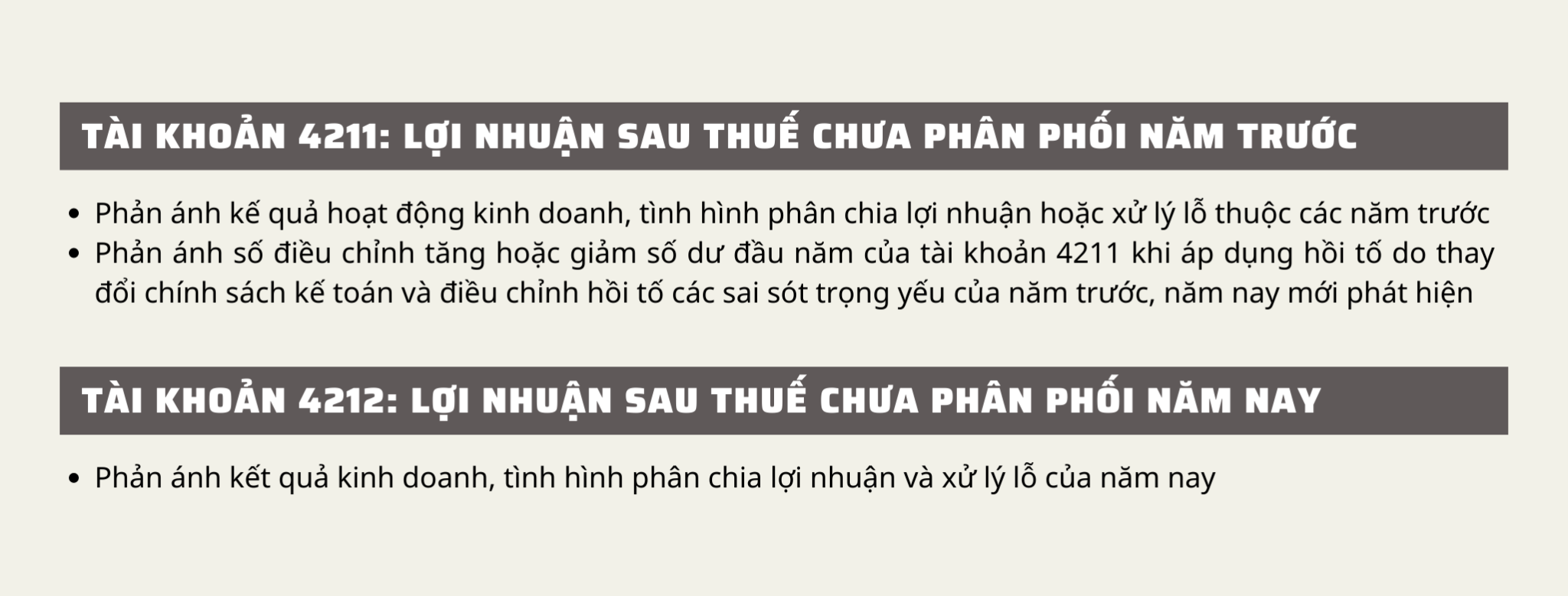 Tài khoản cấp 2 của tài khoản 421 và nội dung phản ánh các kết quả hoạt đọng kinh doanh
