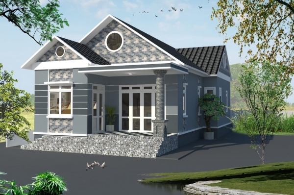 Mẫu nhà cấp 4 3 phòng ngủ kết hợp mái thái gam màu xám sang trọng