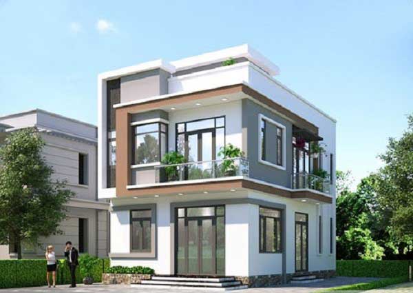 Mẫu nhà 2 tầng đẹp giá 700 triệu mái bằng tone trắng 2 mặt tiền