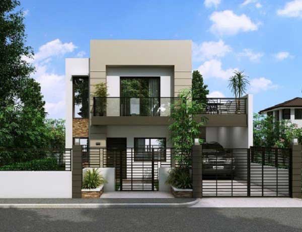 Mẫu nhà 2 tầng mái bằng có sân thượng và chỗ để xe hơi