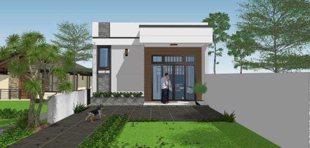 Mẫu nhà cấp 4 mái bằng có sân vườn rộng