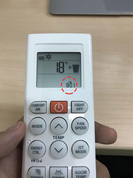 Vị trí hiển thị hẹn giờ trên remote máy lạnh