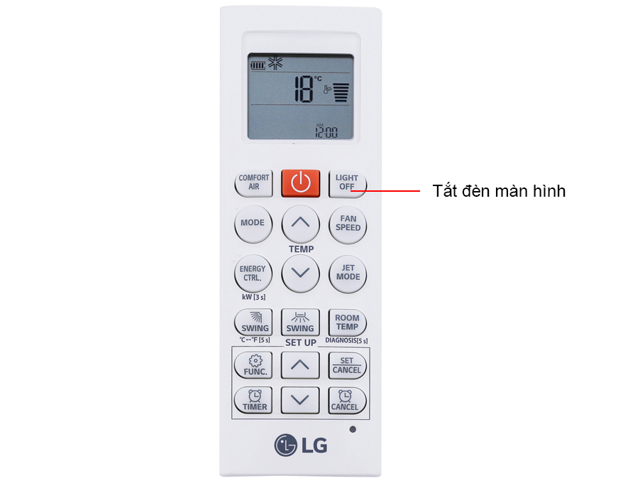 Nút bật chế độ light off trên remote máy lạnh