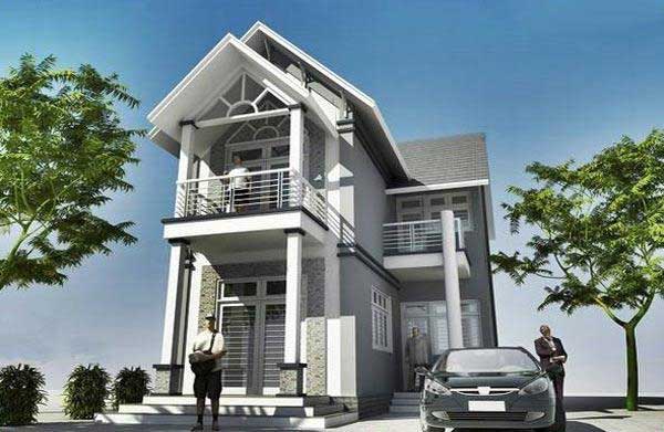 Nhà mái thái chữ L gam màu xánh