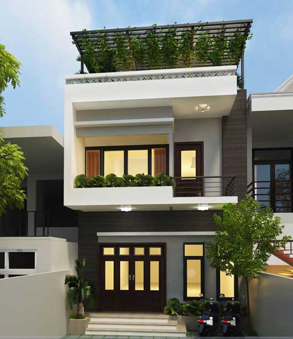 Nhà 2 tầng có dàn hoa trên mái tầng thượng