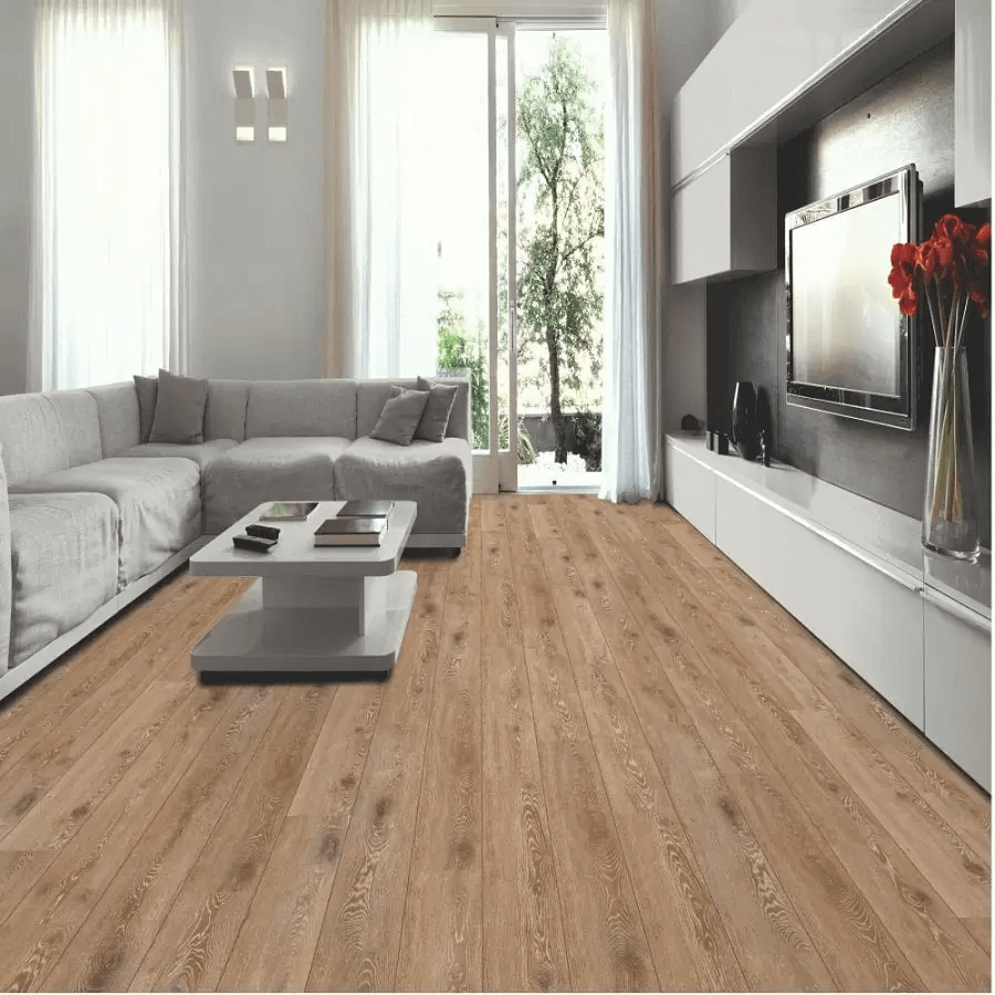 Sàn gỗ công nghiệp lót trong phòng khách sang trọng