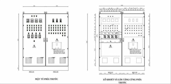 Bản vẽ thiết kế chi tiết bên trong và bên ngoài của một tủ điện công nghiệp
