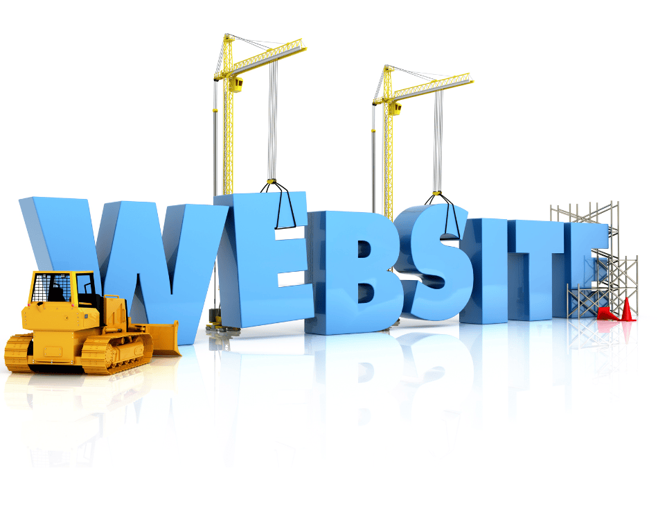 Chữ website và máy xúc, cần cẩu