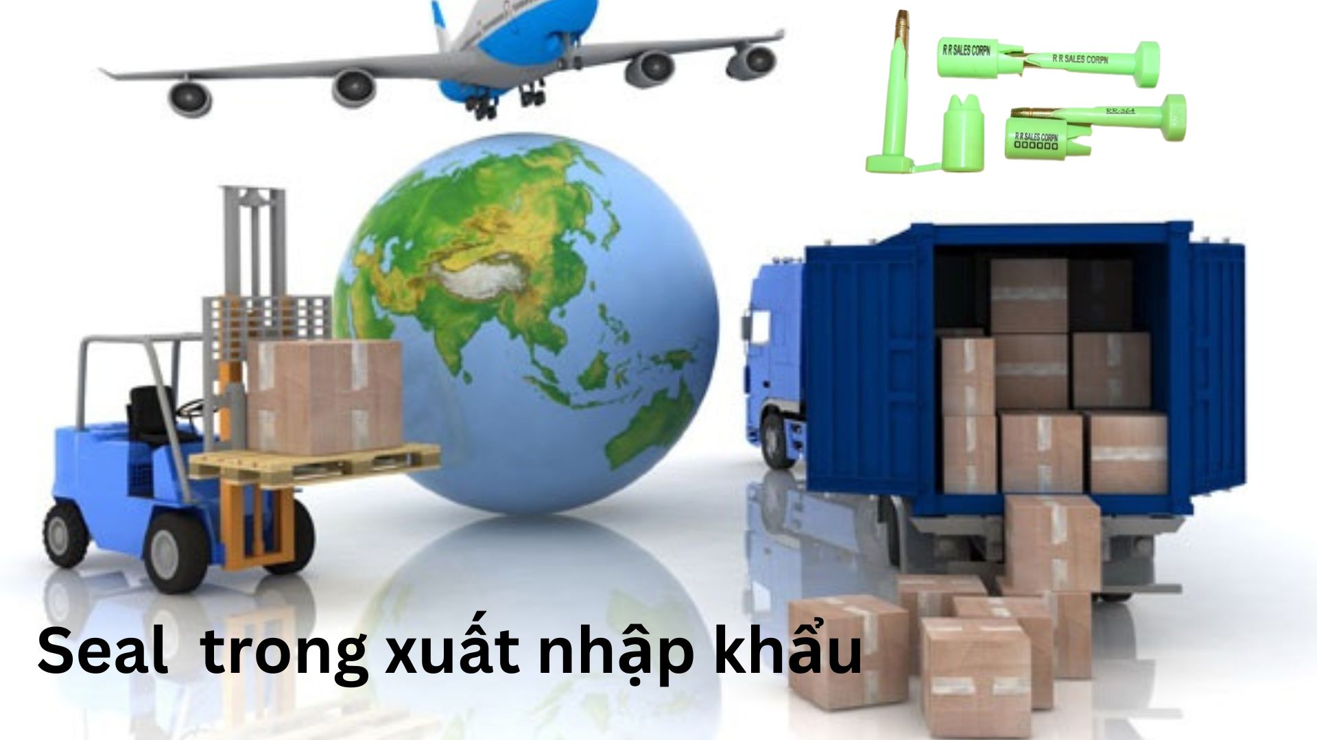 Một chiếc container đang trong quá trình chất hàng hóa bên, và chờ được khóa seal màu xanh lá để đảm bảo an toàn