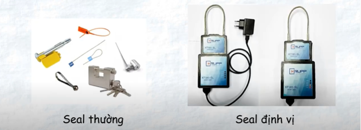 Bên trái có 3 bộ seal thường, bên phải là 2 bộ seal định vị màu xanh có kèm cục sạc 