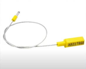 Seal cáp bấm đầu nhựa có sợi dây cáp được nối với đầu nhựa màu vàng 