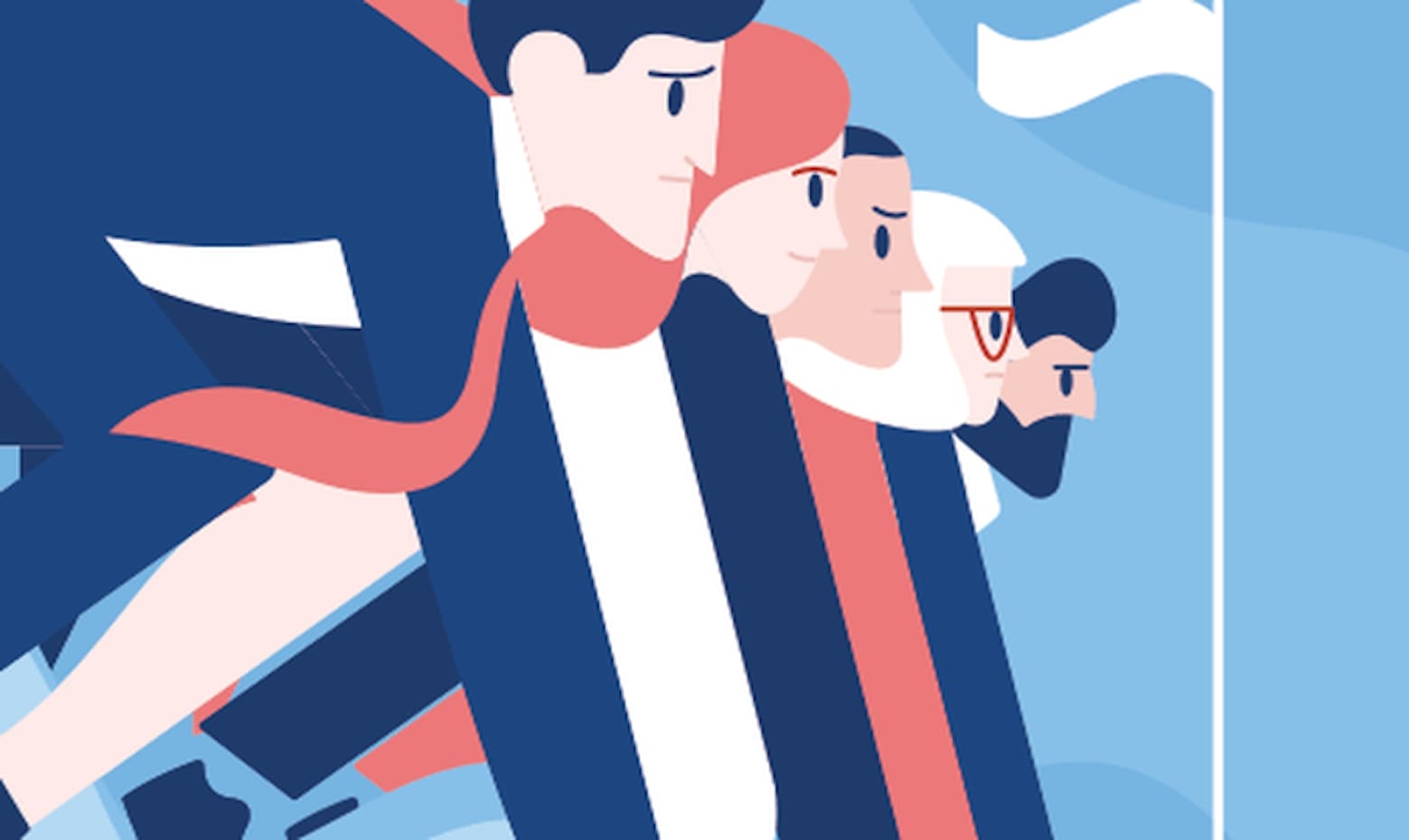 5 người đang trong tư thế sẵn sàng ngay điểm xuất phát