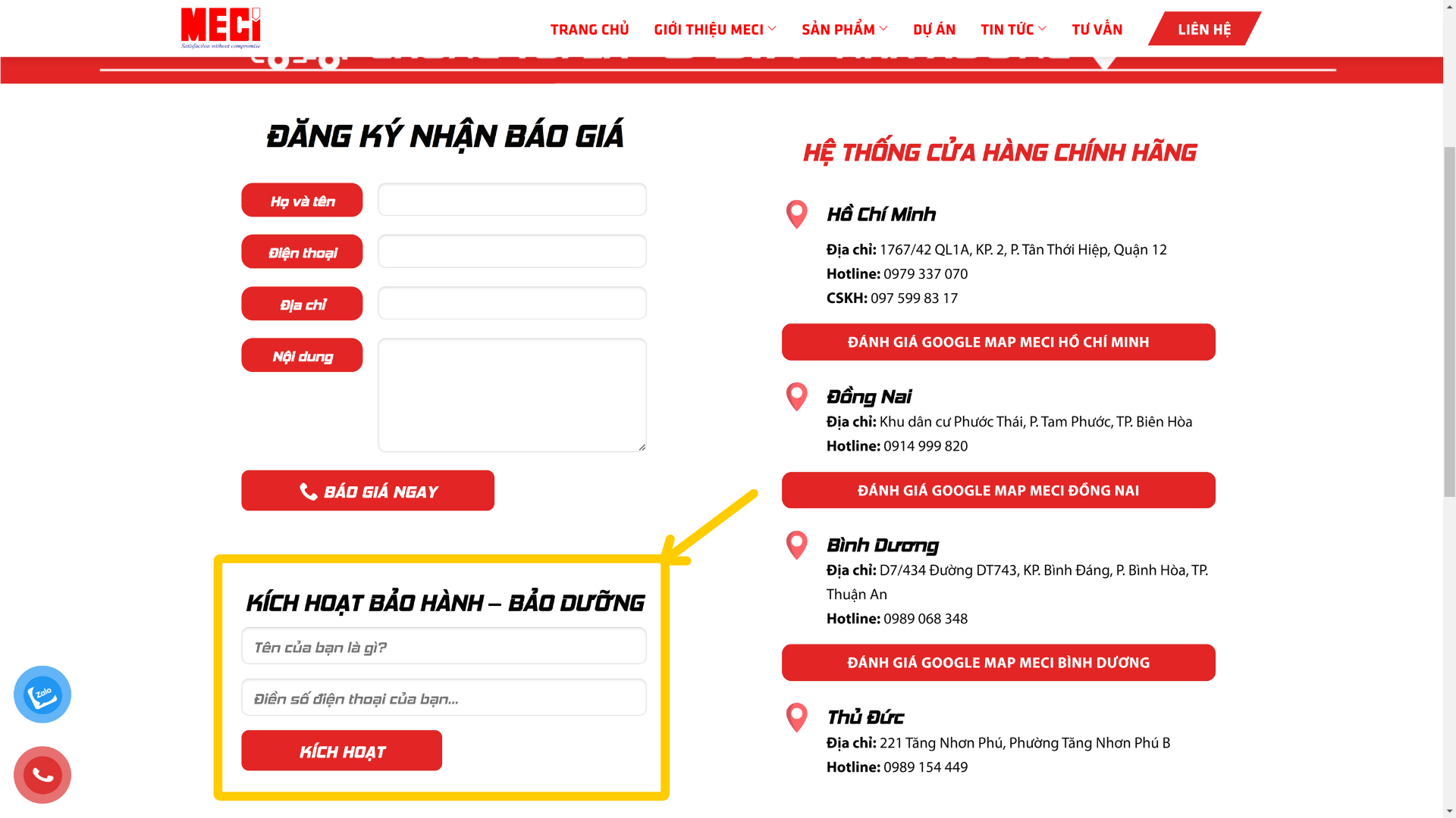 khung bảo hành bảo dưỡng sản phẩm MECI
