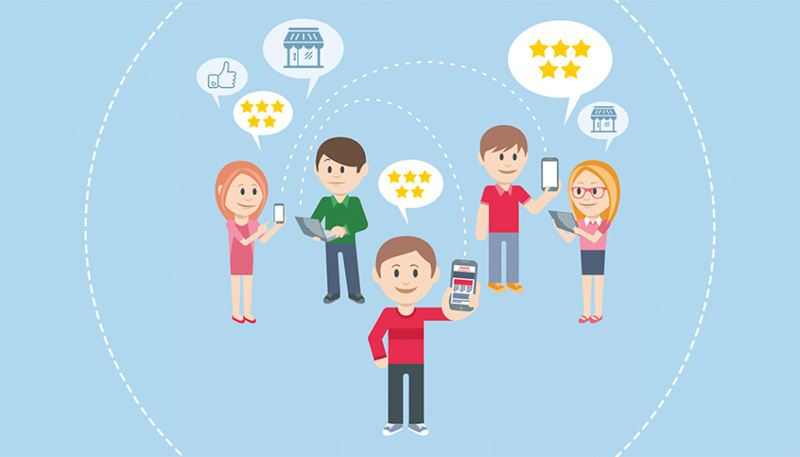 Ảnh minh họa khách hàng tương tác và đánh giá doanh nghiệp bằng điện thoại thông minh
