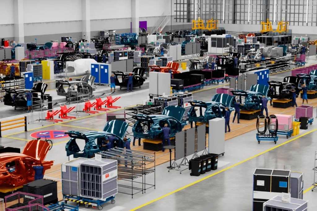 Các thiết bị máy móc trong một nhà máy sản xuất ô tô