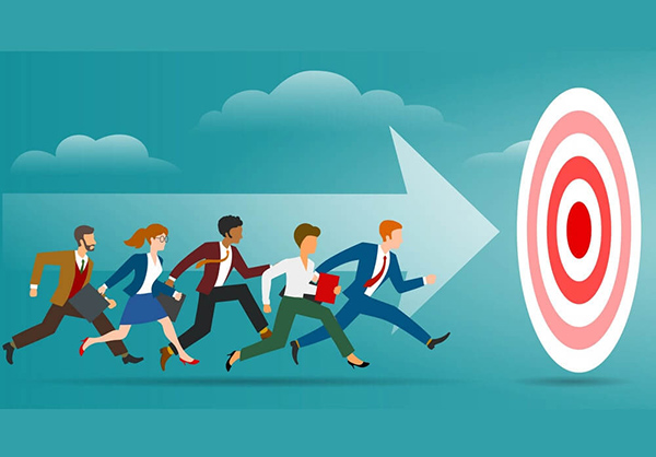 Một nhóm người đang chạy đến hồng tâm của mục đích