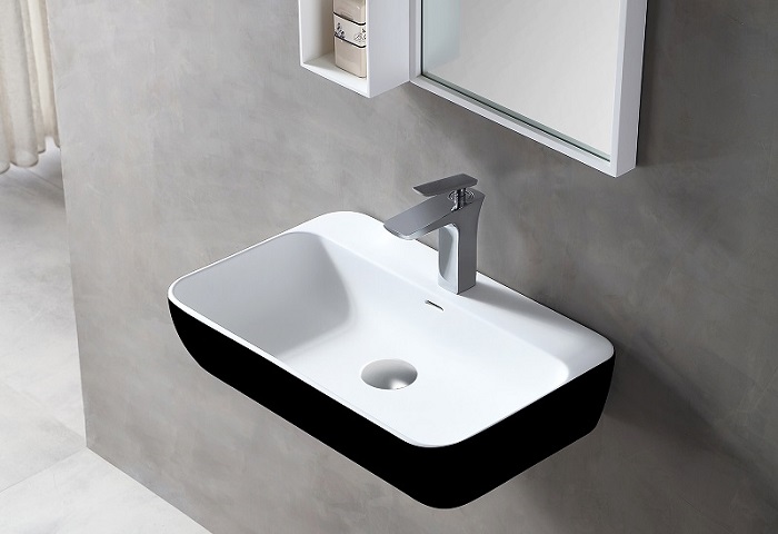 Lavabo treo tường màu đen trắng có kèm tủ và gương gắn tường
