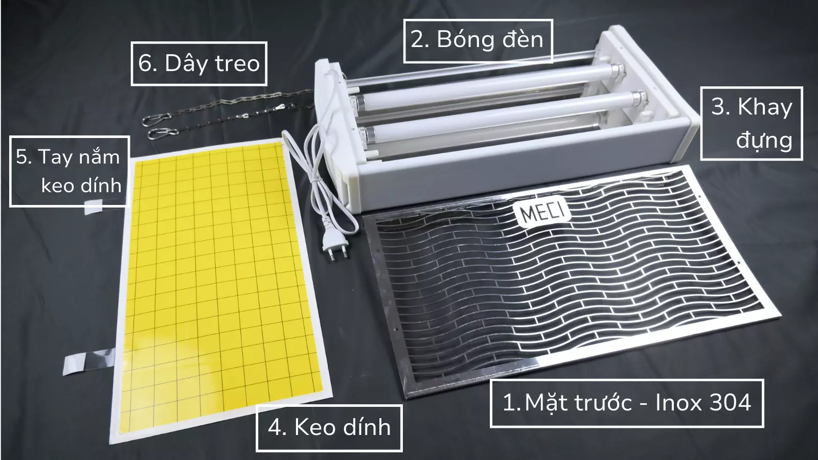 Từng thành phần cấu tạo đèn diệt côn trùng inox