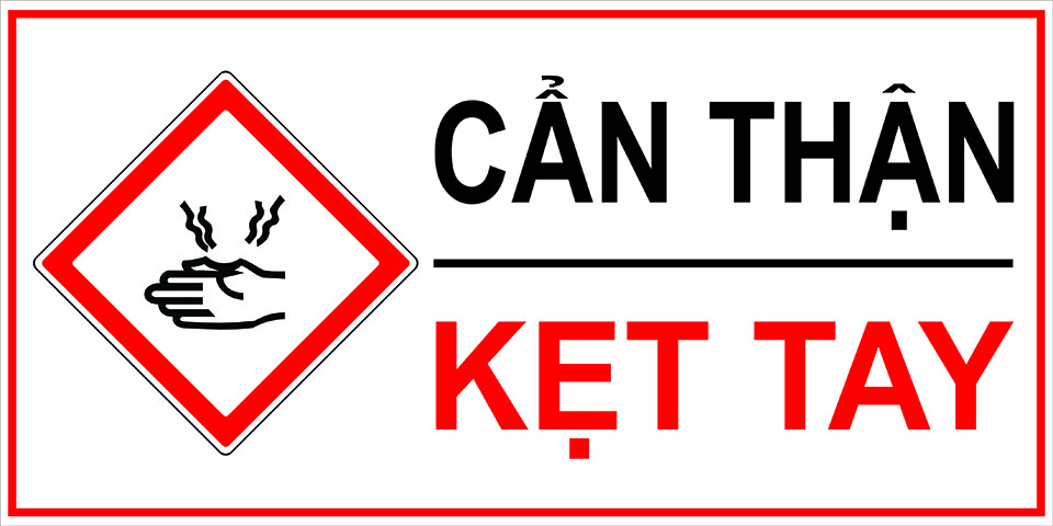 Biển cảnh báo kẹt tay có chữ và hình mô tả chi tiết