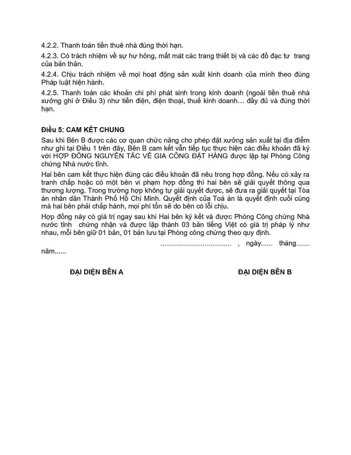 Mẫu hợp đồng thuê đất làm nhà xưởng quy định cam kết của hai bên