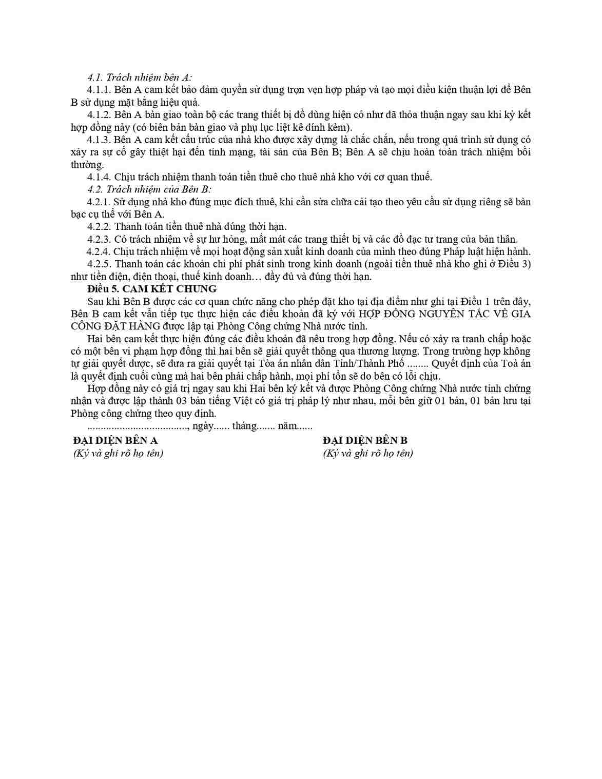 Mẫu hợp đồng thuê kho xưởng sản xuất đầy đủ thông tin