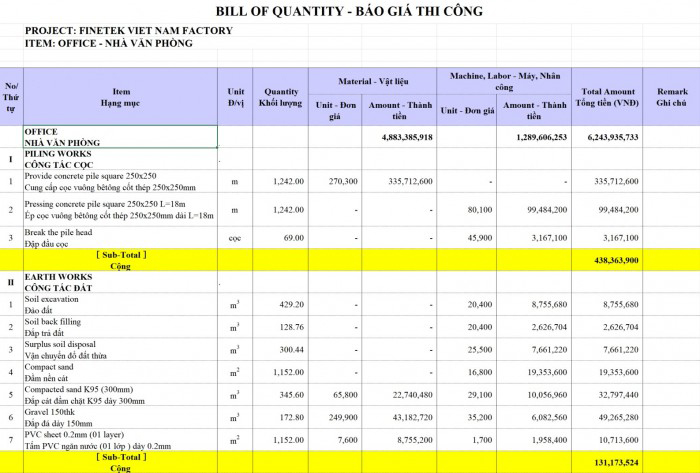 Biểu mẫu báo giá thi công dự toán nhà xưởng tiền chế khu vực nhà văn phòng