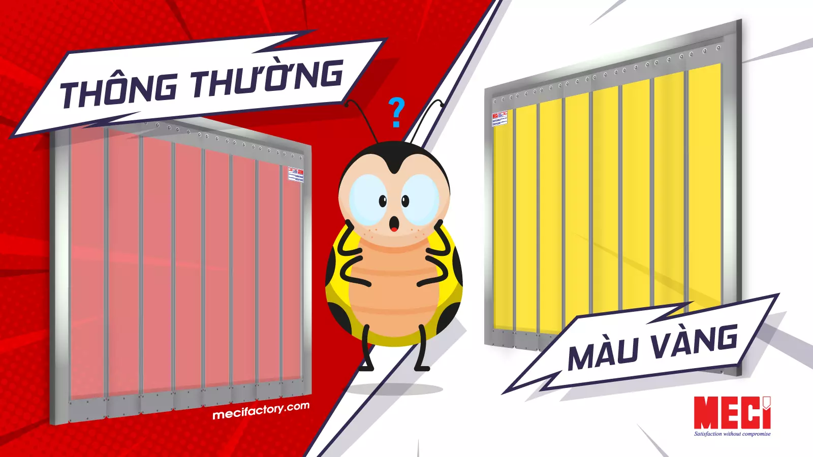 Ảnh bìa so sánh khả năng ngăn côn trùng giữa rèm nam châm vàng và bình thường