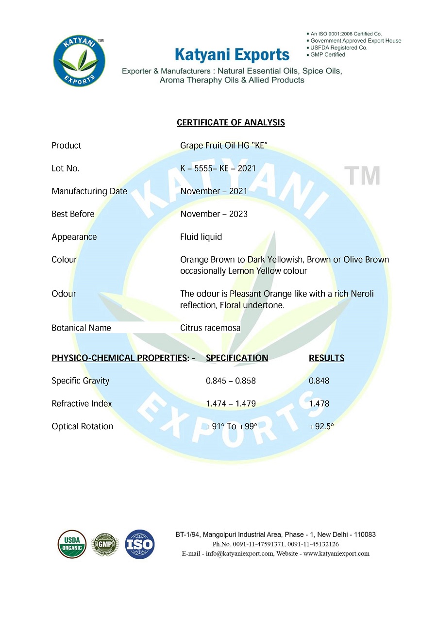 Giấy chứng nhận COA cho một dòng sản phẩm bằng tiếng anh