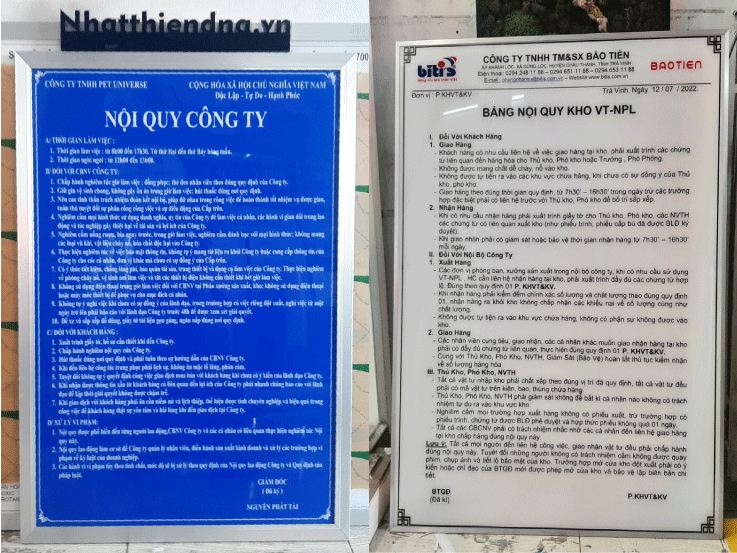 Bảng nội quy công ty sản xuất 

