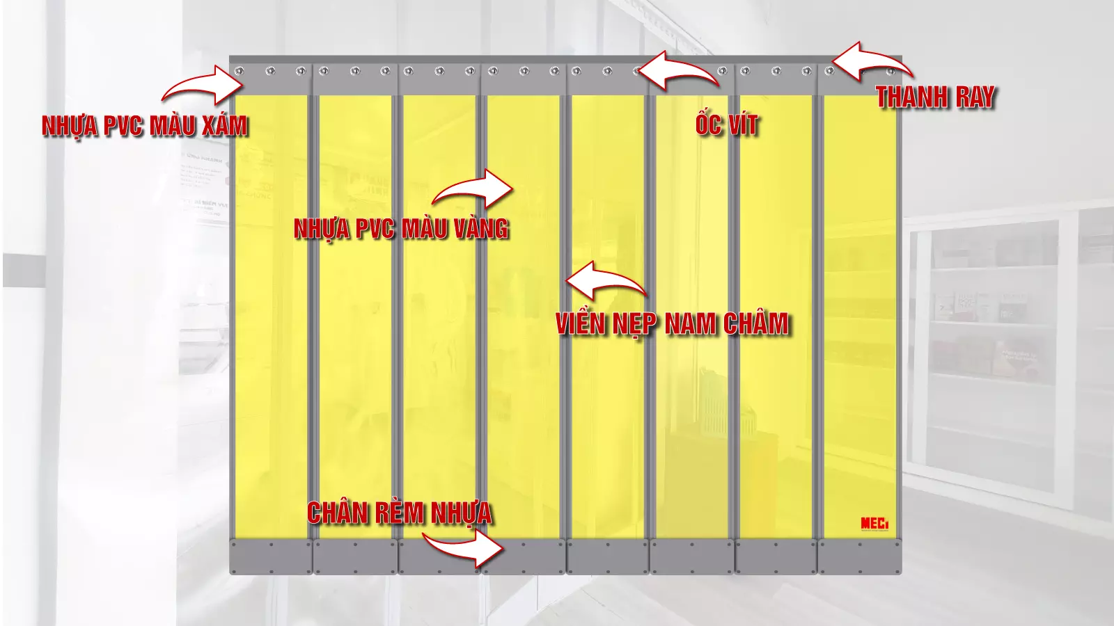 Mô hình cấu tạo  chi tiết rèm nhựa nam châm vàng