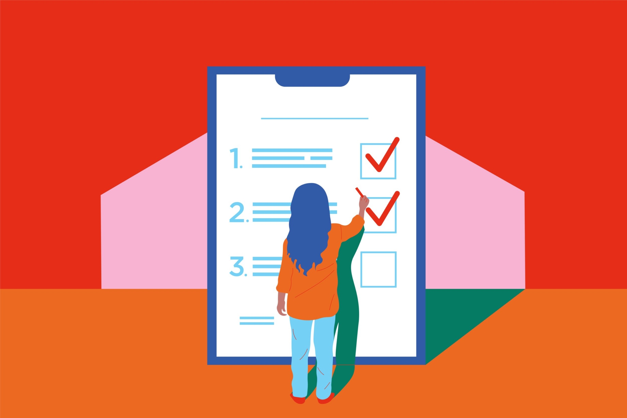 Một người phụ nữ đang đánh dấu tích vào các checklist trong bảng danh sách