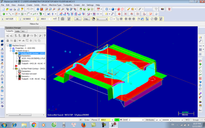 Giao diện phần mềm MasterCAM đang thiết kế mẫu cho một mô