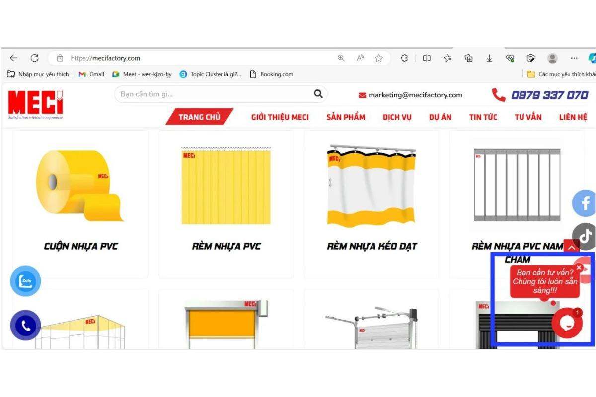 ô vuông màu xanh kẻ xung quanh ô nhắn tin trên website của MECI