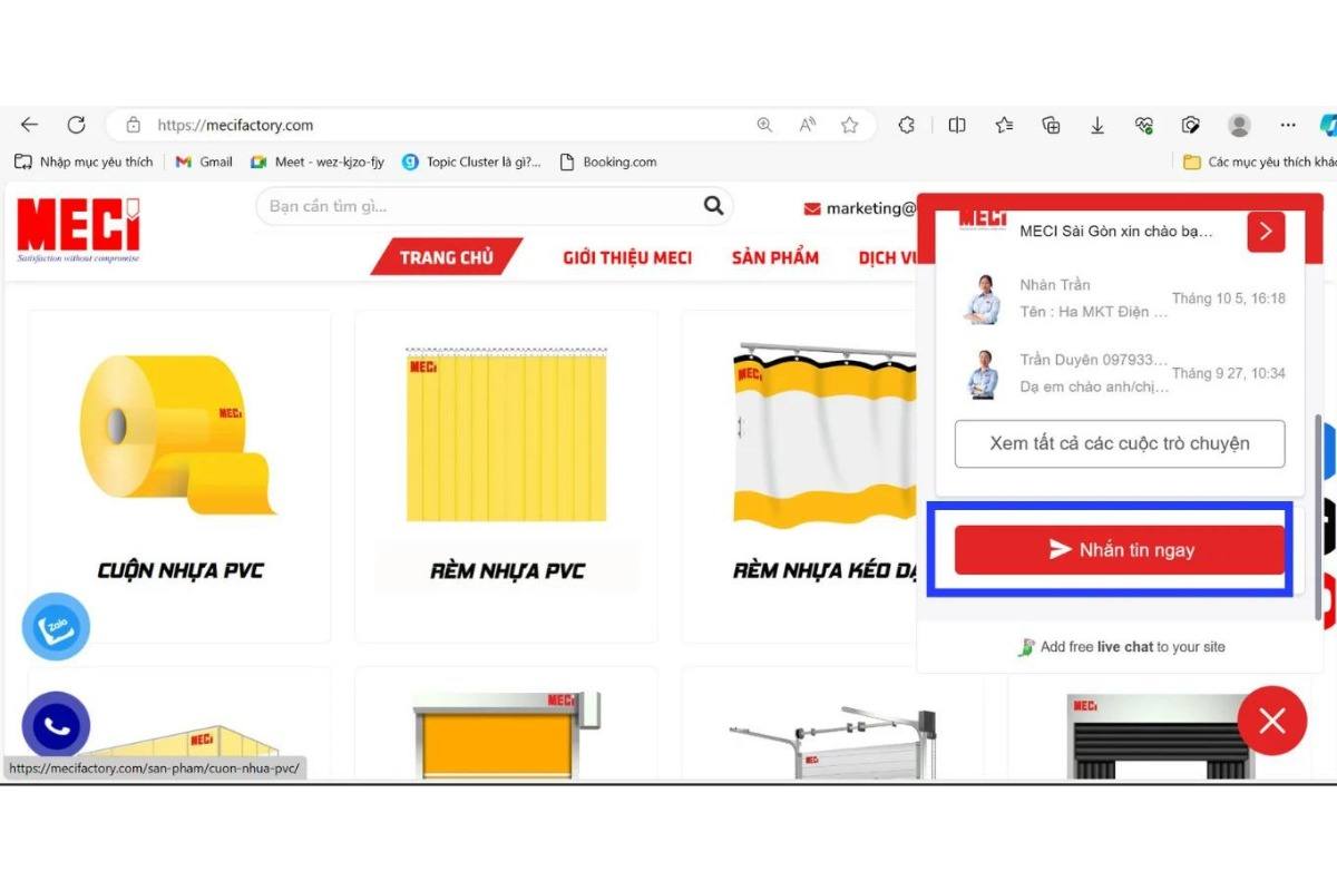 ô vuông màu xanh kẻ xung quanh ô nhắn tin trên website của MECI