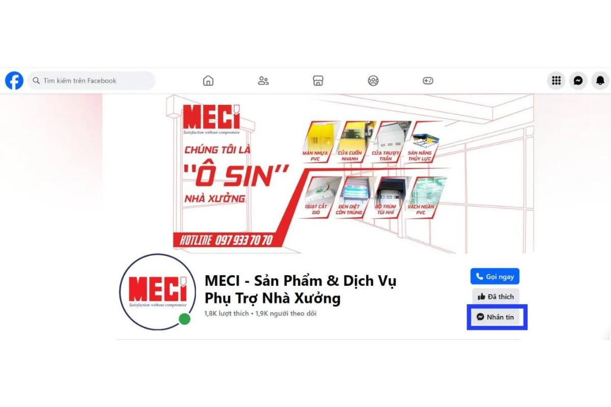 ô vuông màu xanh kẻ xung quanh ô nhắn tin trên fanpage của MECI