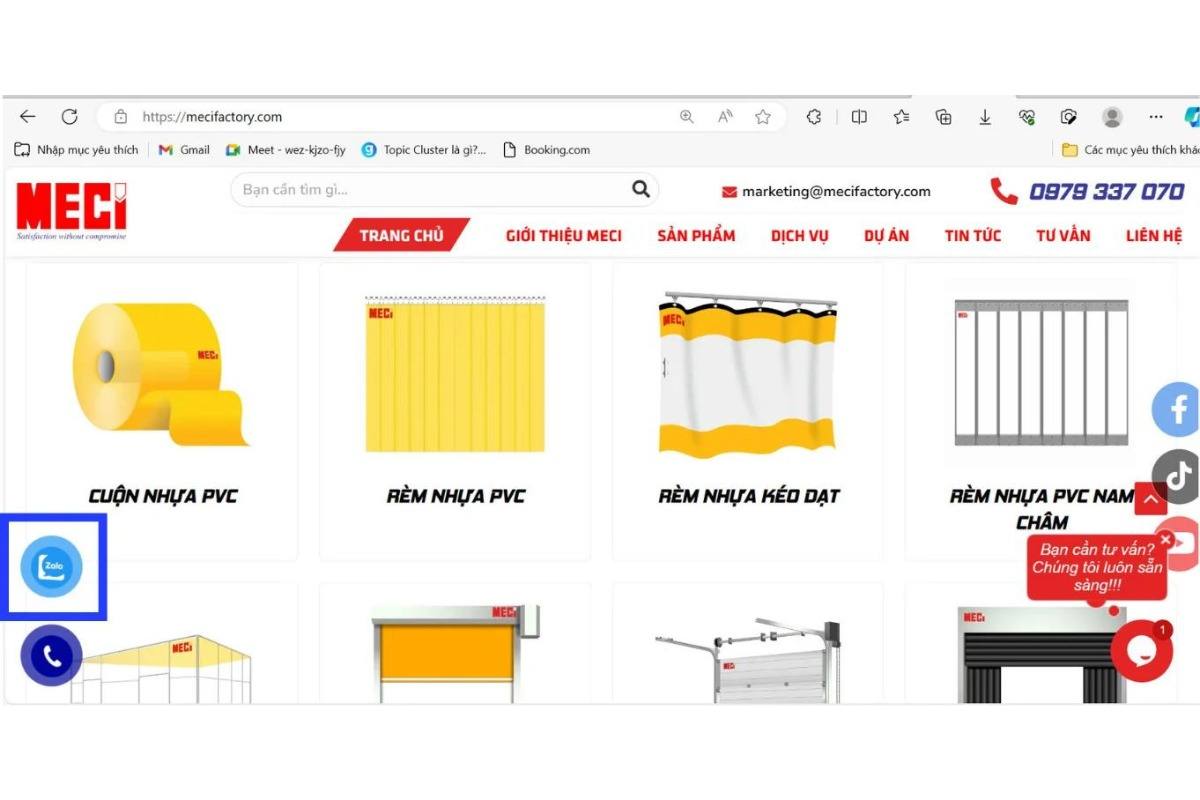 ô vuông màu xanh kẻ xung quanh biểu tượng zalo OA trên website của MECI