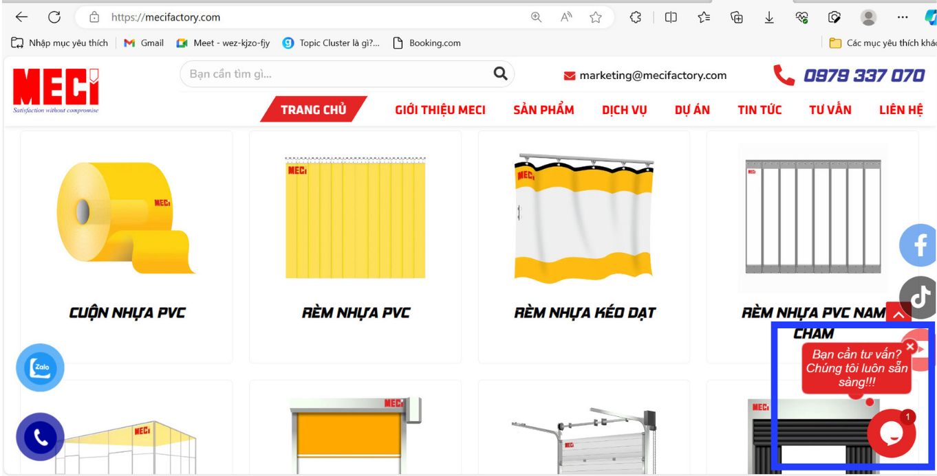 ô vuông màu xanh kẻ xung quanh ô nhắn tin trên website của MECI